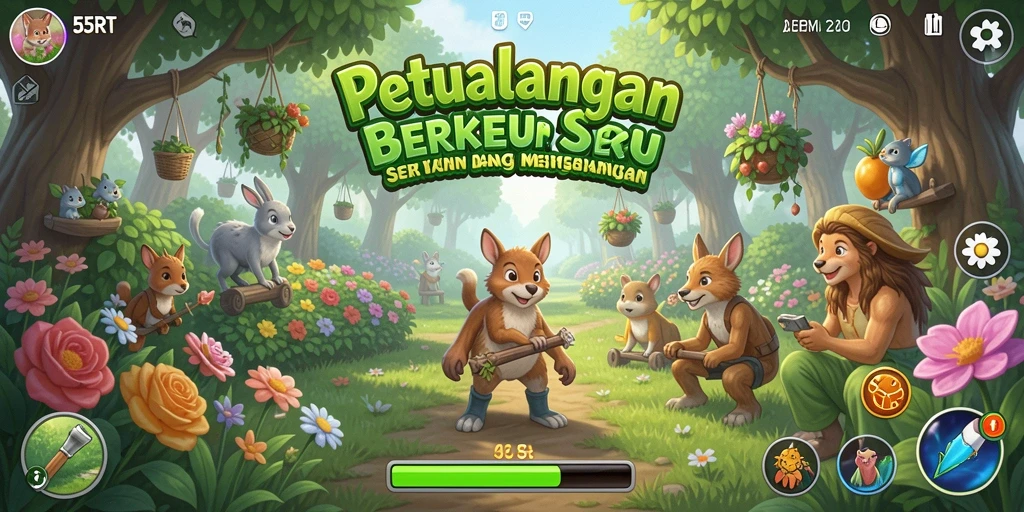 Screenshot gameplay 55RT yang menunjukkan aktivitas berkebun yang seru.