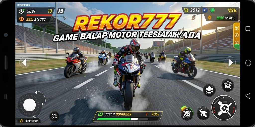 Screenshot gameplay REKOR777 yang menampilkan aksi balap motor yang seru.